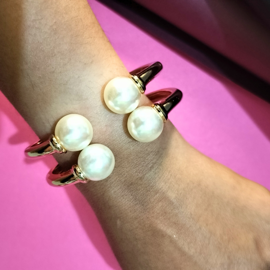 FR Double Pearl Bangle Bracelet - Image 3
