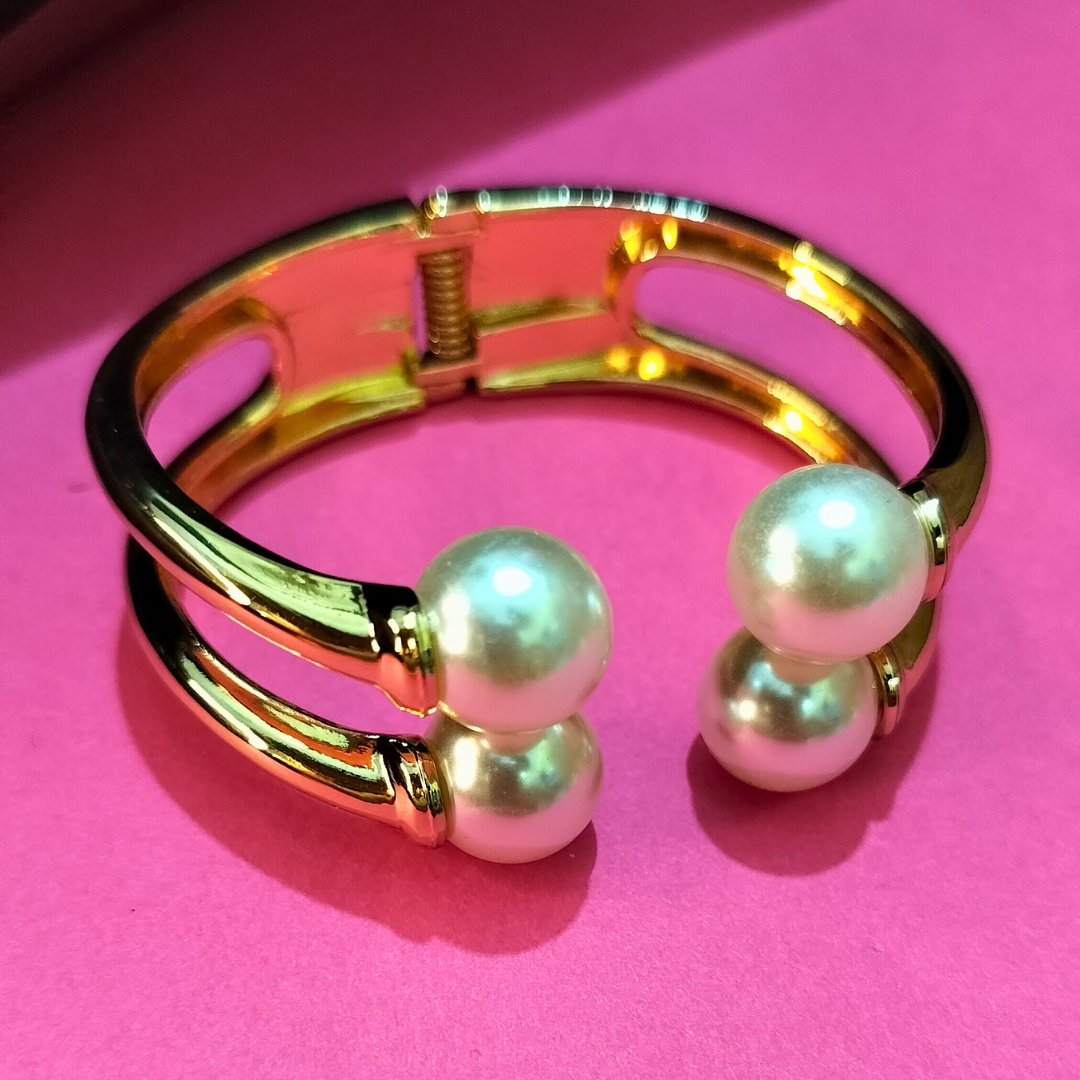 FR Double Pearl Bangle Bracelet - Image 4