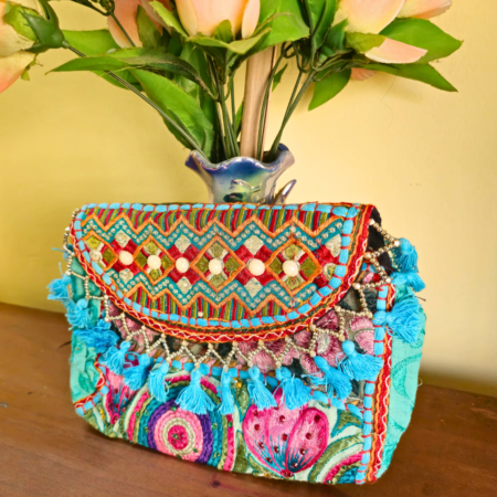 FR Turquoise Tribal Bloom Clutch