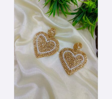 FR Gold Heart Beaded Drop Earrings