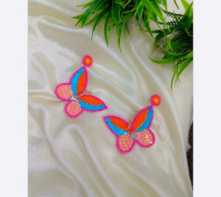 FR Multicolor Butterfly Beaded Drop Earrings