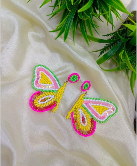 FR Multicolor Butterfly Beaded Statement Earrings