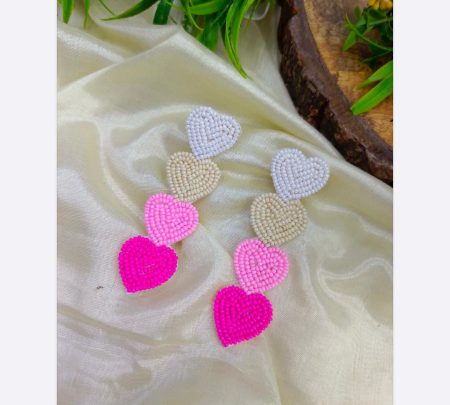 FR Triple Heart Beaded Drop Earrings